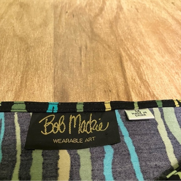 Bob Mackie Wearable Art Green Blue Yellow Striped Top Tunic Shirt Womens Size 1X - Picture 4 of 7